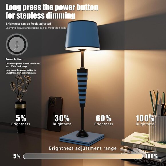 New Cordless Table/Desk Lamp, 8000mAh Rechargeable Battery Operated blue & Black - Picture 7 of 8